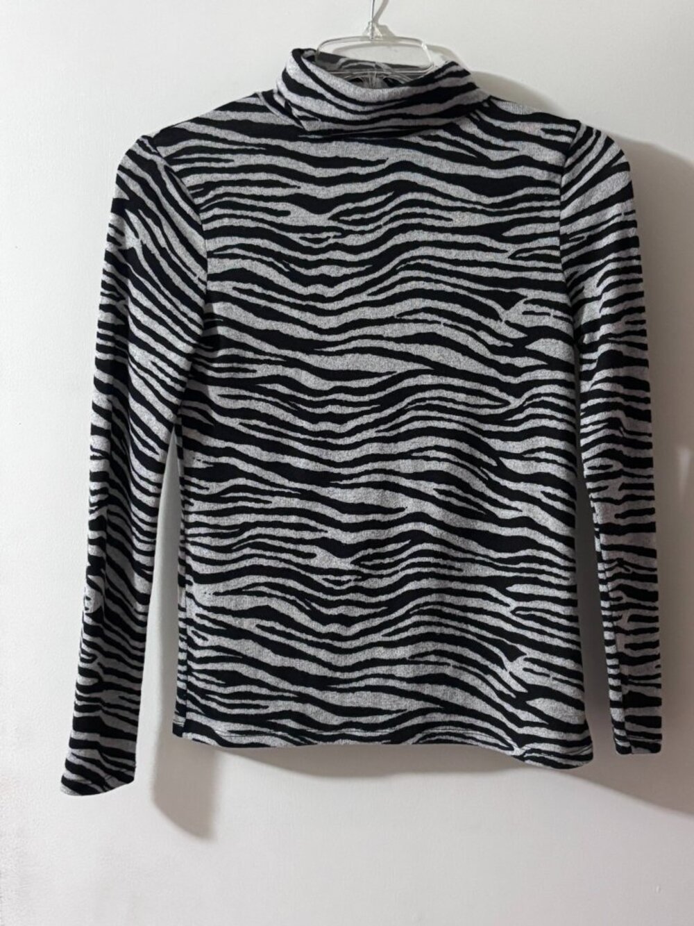 Beach Lunch Lounge Zebra Stripe Knit Turtleneck Long Sleeve Top XS